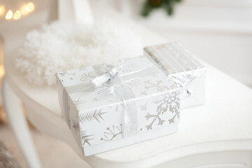 Christmas whaite and silver gift boxes