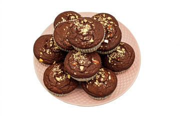 cocoa muffin with walnuts and  chocolate on top