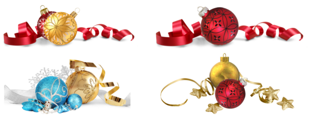 Christmas balls collection. for christmas decoration.christmas ornaments transparent background. 