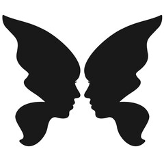 A butterfly or two face profile view. Optical illusion. Human head make silhouette of insect