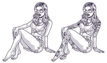 Cool fashion girl monochrome emblem