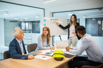 business people at a meeting talking about company growth