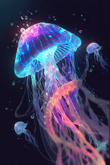 Obraz premium jellyfish illustration, neon, bioluminescence, anime style