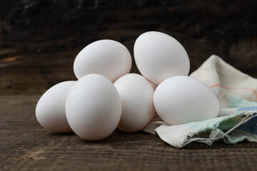 Eggs on a wooden table.