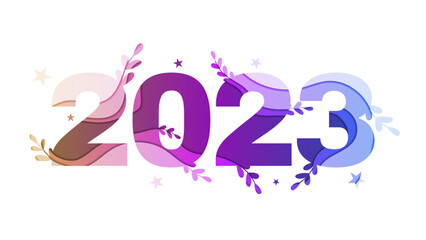 New Year 2023 in Paper Cut Effect Design Background Template, Floral Color Theme