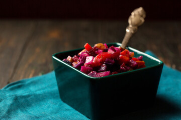 portion of vinaigrette salad on a napkin