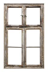 Vintage wooden window with six pane on white background