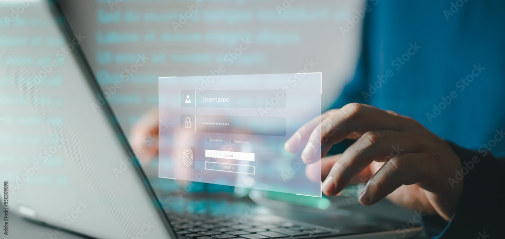 Poster password to access personal user data, login and password, cyber security concept, data protection a