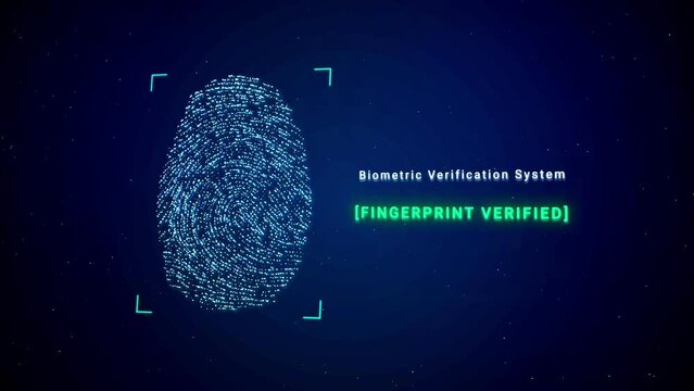 Biometric Data security technology for business, scanning screen of digital fingerprint identity to access privacy data, 3d rendering cybersecurity network database authorization concept animation