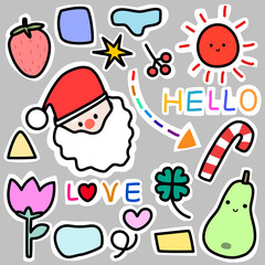 Obraz na płótnie Canvas Kawaii set fashion patch badges for sticker , postcard , invitation . vector illustration for kids