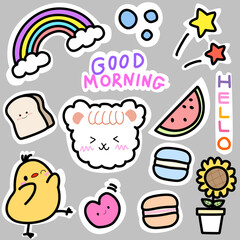 Kawaii set fashion patch badges for sticker , postcard , invitation . vector illustration for kids
