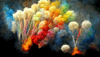 Colored Holi fireworks. AI generated.