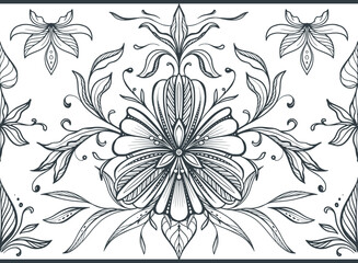 Beautiful vector seamless pattern with hand drawn floral elements, flowers and leaves.