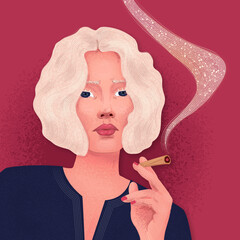 blonde girl with smoking cigarette. abstraction