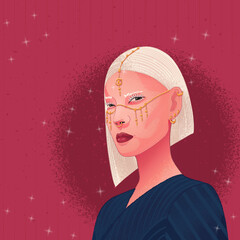 blonde girl with jewelry on her face. abstraction