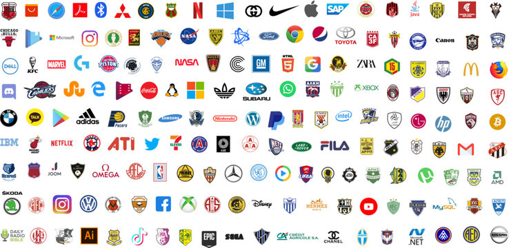 logos of famous brands, icons with company logos, набор качественных логотипок
