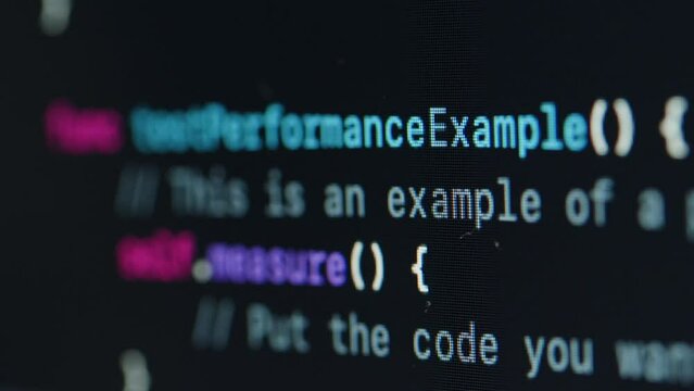 Coding UX UI script text on screen, HTML5 in editor for website development, Close up Macro of Programming code software developer. 