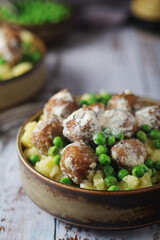 Swedish meatballs with mashed potato side dish - typical dish of Swedish cuisine