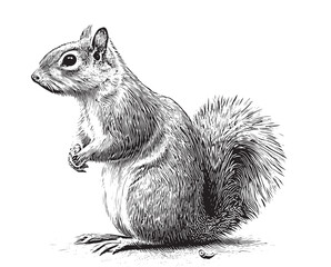 Squirrel sitting sketch hand drawn engraved style Vector illustration. © BigJoy