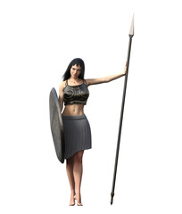 warrior woman, isolate on a transparent background, 3d illustration, cg render