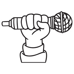 hand with microphone. Comic vector graphic hip hop.