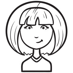 young girl. Monochrome cartoon avatar vector.