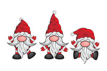 Vector gnomes. Set of Christmas dwarf Santa. Vector illustration of Santa dwarf in Christmas season