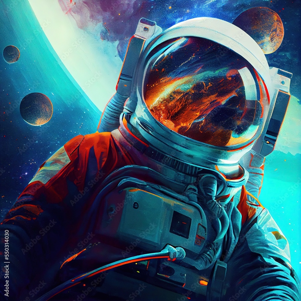 Wall mural a fictional person, not based on a real person. portrait of an fictional astronaut in a spacesuit. h
