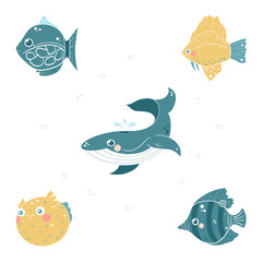 Sea set whales and fish
