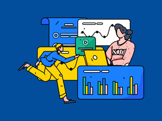 Flat vector concept operation illustration of people working in business
