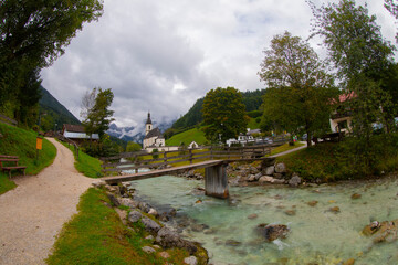 Berchtesgaden National Park, Germany. Parish Church of St. Sebastian in the village of Ramsau