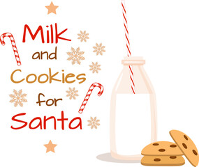 Bottle of Milk and cookies for Santa,