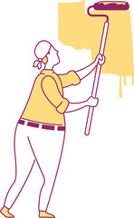 Professional painter applying paint to wall semi flat color raster character. Posing figure. Full body person on white. Simple cartoon style illustration for web graphic design and animation