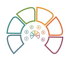 Template for infographics. Semicircle color 6 positions