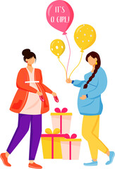 Pregnant women participating in baby shower semi flat color raster characters. Posing figures. Full body people on white. Simple cartoon style illustration for web graphic design and animation