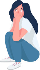 Young girl suffering from panic attack semi flat color raster character. Posing figure. Full body person on white. Simple cartoon style illustration for web graphic design and animation