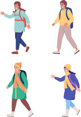 Young refugees looking for help semi flat color raster character set. Crying figures. Full body people on white. Simple cartoon style illustration collection for web graphic design and animation
