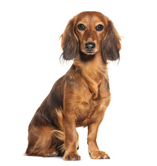 Dachshund dog sitting proudly, isolated on white