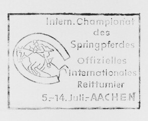 briefmarke stamp vintage retro alt old papier paper gestempelt frankiert cancel slogan pferd horse...