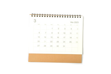 March 2023 calendar page on white background. Calendar background for reminder, business planning,...