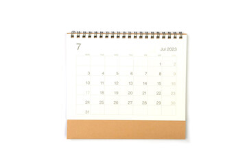 July 2023 calendar page on white background. Calendar background for reminder, business planning, appointment meeting and event.