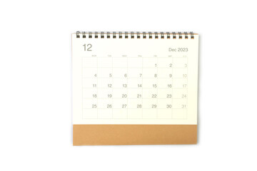 December 2023 calendar page on white background. Calendar background for reminder, business planning, appointment meeting and event.