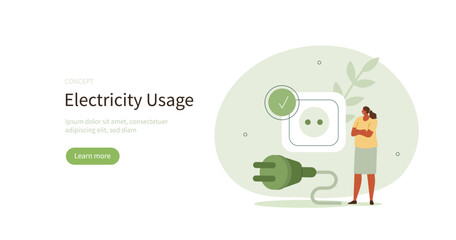 Character reduce energy consumption at home and unplug appliances. Energy efficiency and electricity consumption in household concept. Vector illustration.
