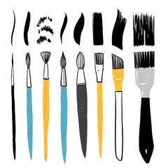Drawing instrument. Artist's paintool, pencil, brush. Simple flat illustration 