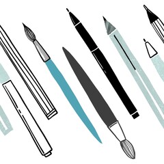 Drawing instrument. Artist's paintool, pencil, brush. Simple flat illustration 