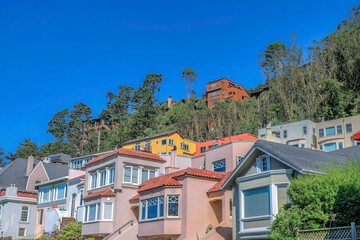 Real estate scenery with colorful houses in San Francisco neighborhood