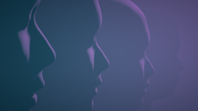 Humanoid heads with closed eyes. 3d illustration