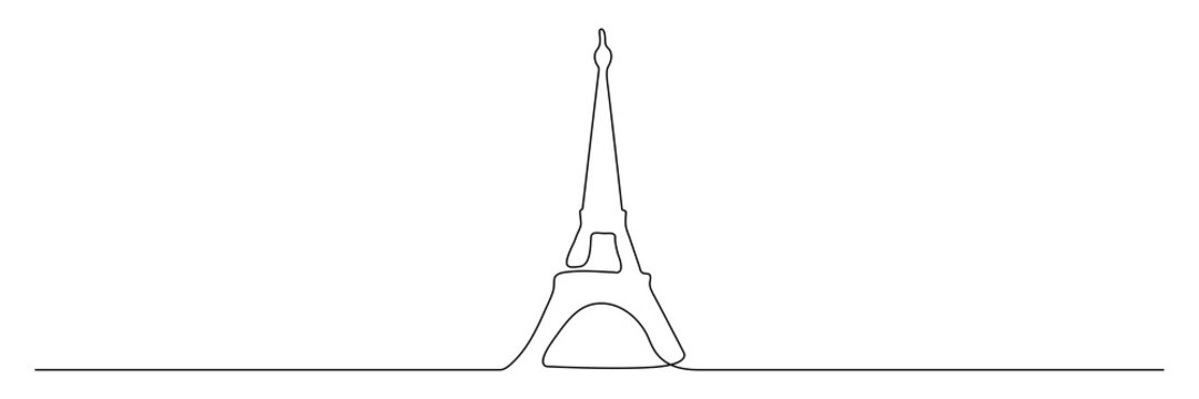 Paris Eiffel tower continuous one line drawn. Vector isolated on white.