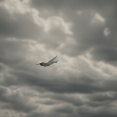 Angel in dark cloudy sky