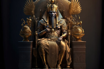 AI generated image of an ancient Egyptian Pharoah on his throne - obrazy, fototapety, plakaty
